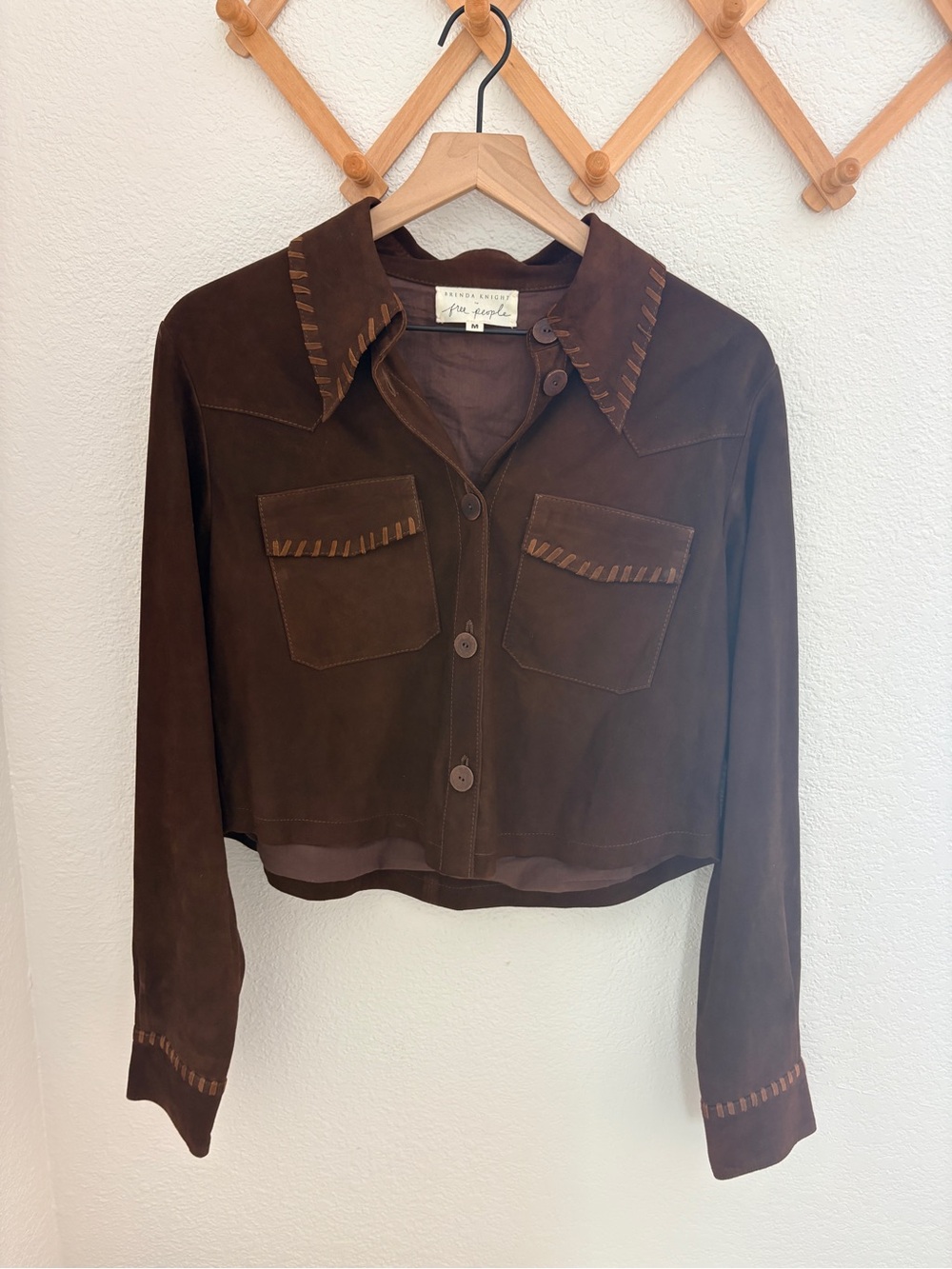 Free People x Brenda Knight Suede Lambskin Chocolate Brown Cropped Jacket - Picture 5 of 10